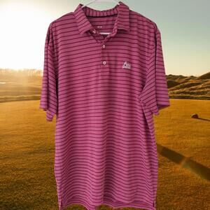 Johnnie-O Wild Dunes Golf Course Performance Polo Shirt Striped Pinkish Red Surf